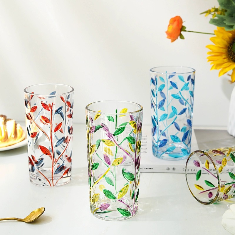 Painted Leaf Pattern Glass Crystal